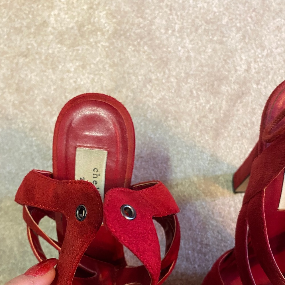 Chelsea & Zoe Red Suede Platform Heels 8.5 - Picture 7 of 10